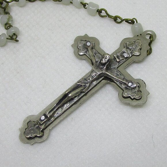 antique glass bead silver rosary - Picture 5 of 7